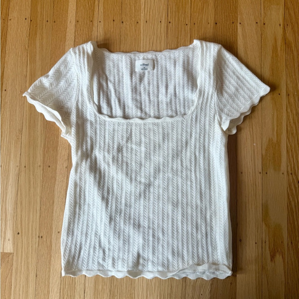 Aritzia Wilfred White Parcel Pointelle Tee size medium